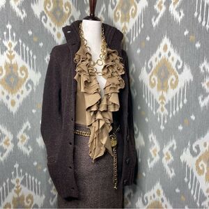 Ralph Lauren Chocolate Brown Multi Flecked Cashmere Blend Knit Cardigan Sweater